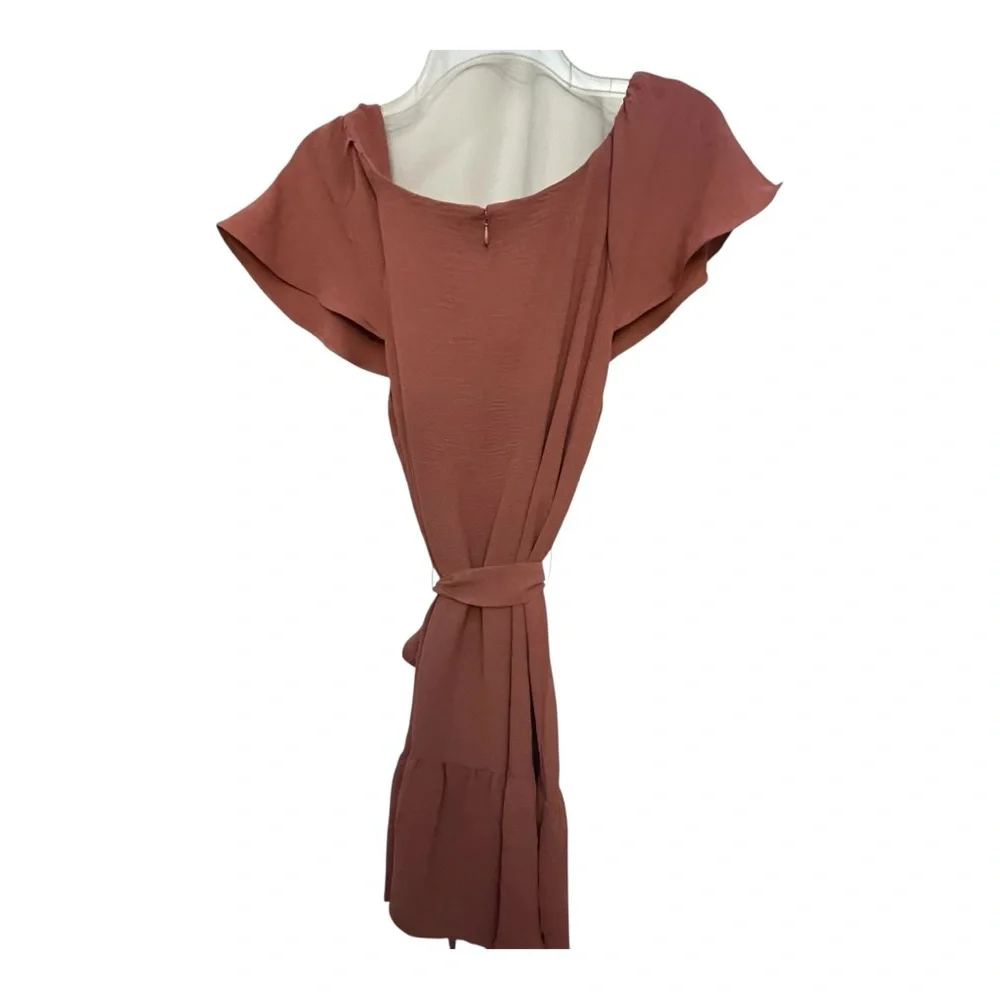 DKNY Pink Midi Sundress with Flutter Sleeves and Scoop Neck - Picture 2 of 4